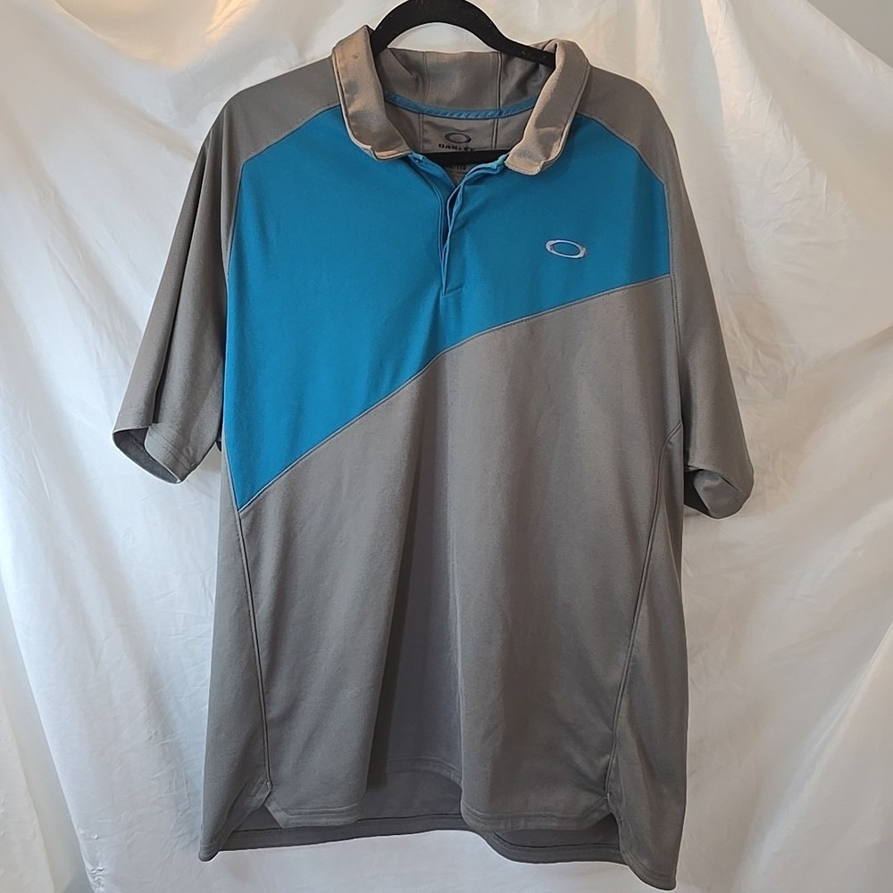 Oakley Polo Golf Shirt Size XXL Blue Gray Two Tone Hydrolix Short Sleeve Golfing